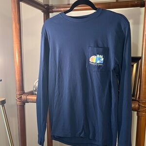 Vineyard Vines Navy Long Sleeve Pocket Tee with Colorful Pocket Logo